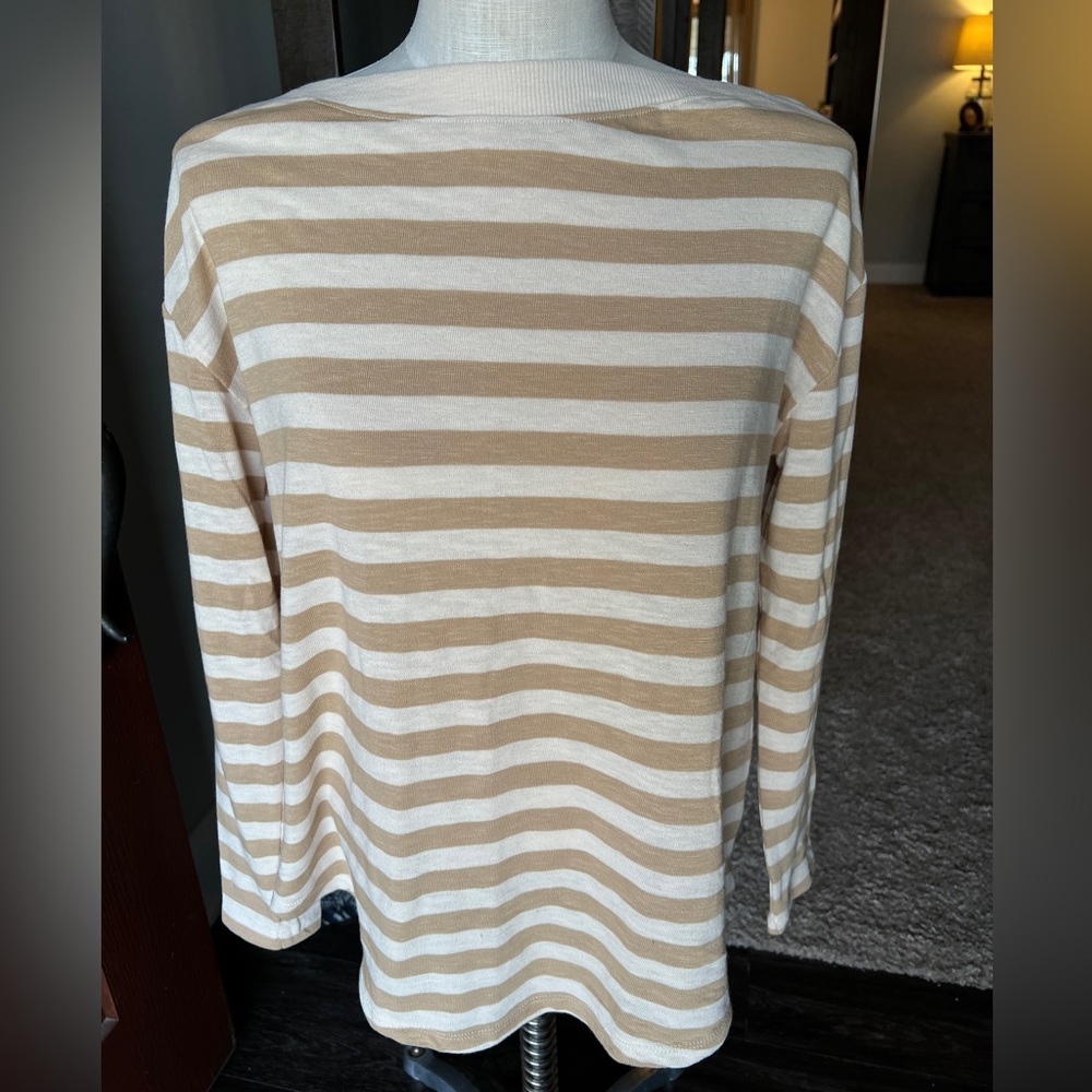 Loft boatneck striped tan/beige top. Size large